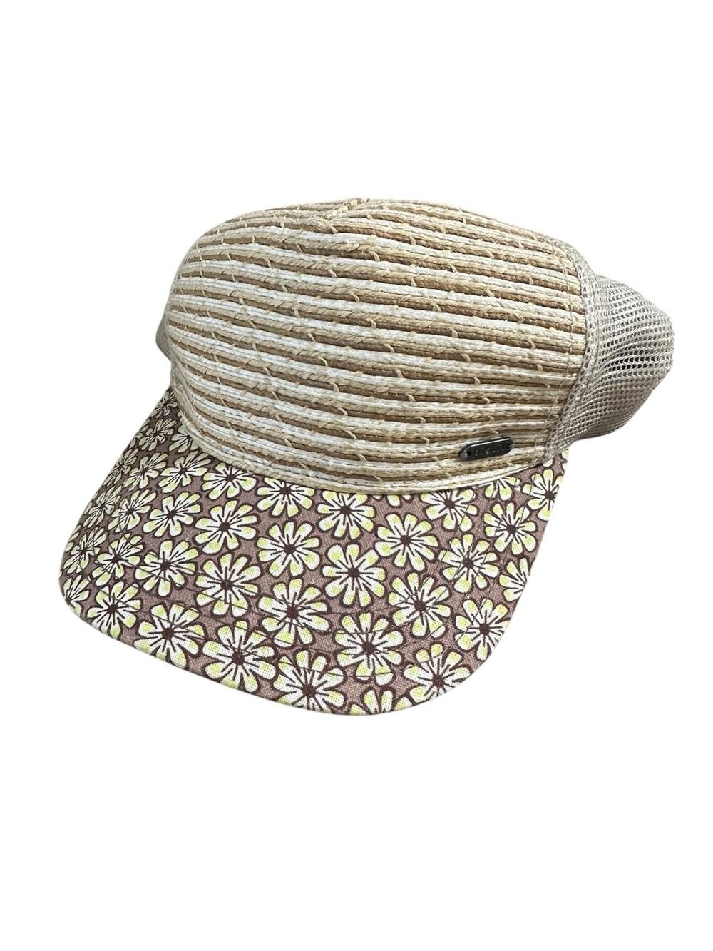 Pistil Striped Straw Floral White Mesh Trucker Snapback Hat Cap